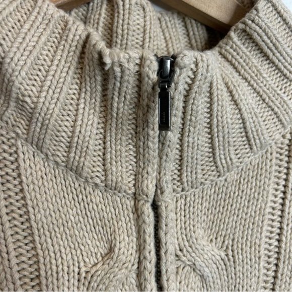 LL Bean Full Zip Cable Knit Sweater Beige - Picture 3 of 6